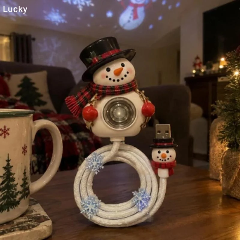 Christmas Projector Light USB Powered Christmas Night Light With Snowman Patterns Flexible Snowman Lamp For Bedroom Ceiling