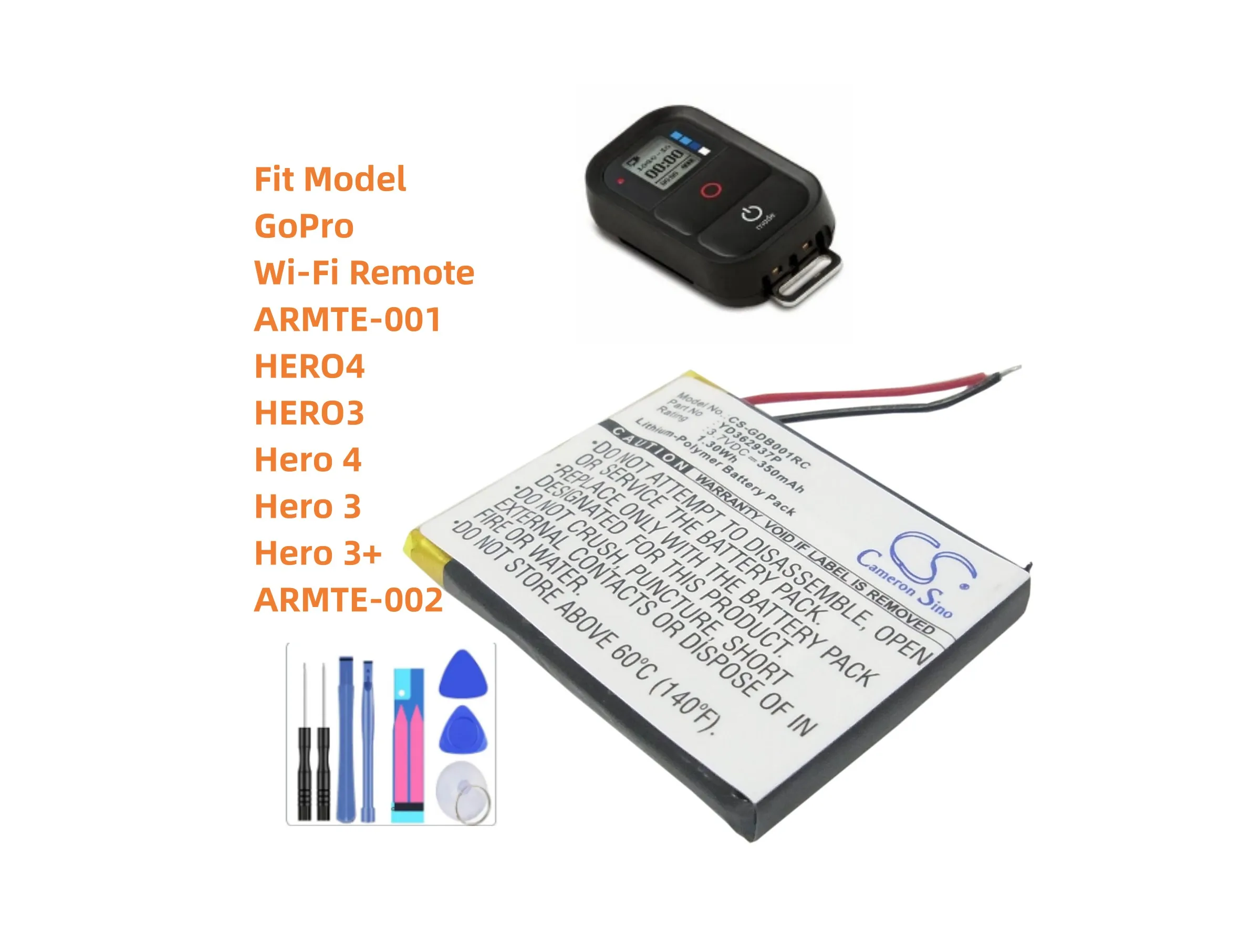 Remote Control Battery 3.7V/350mAh YD362937P for GoPro ARMTE-001,Hero 3,Hero 3+,Hero 4,HERO3,HERO4,Wi-Fi Remote,ARMTE-002 4.9