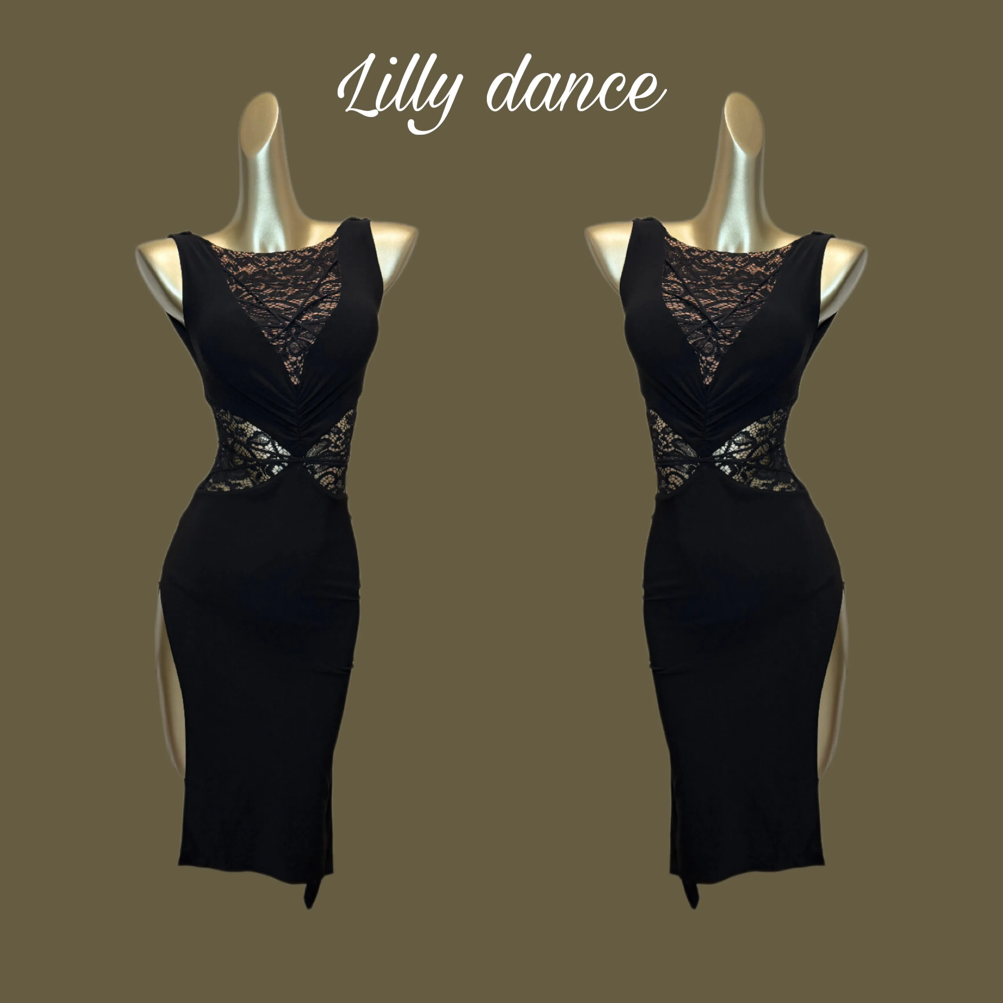 

Black Lace Latin Dance Dress Women Party Club Dress Adult Practice Performance Costume Rumba Tango Dress Prom Dance Costume