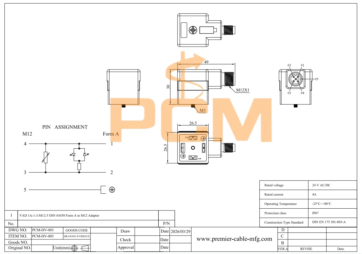 M12 A-Code nach DIN 43650 Typ A Magnetventil-Steckverbinder Kompatibel mit Hirschmann VAD 1A-1-3-M12-5 12141 IP67 Wasserdicht – Detail 3