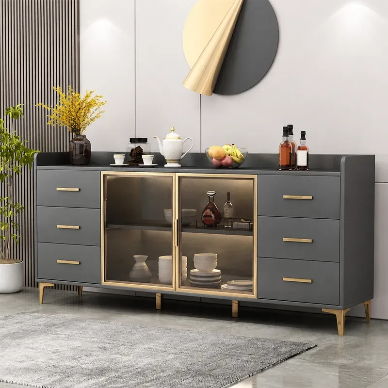 Luxury Rock Slab Dining Side Cabinet for Living Room Kitchen Storage Tea Wine Bowl Microwave Oven Hotel Private Room High End