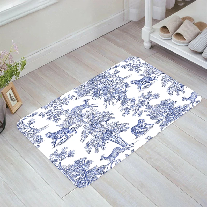 

Toile De Jouy Printing Floor Mat Room Rugs Balcony Carpet Entrance of House Kitchen Rug Home Carpets Foot Doormat Door Mats Bath