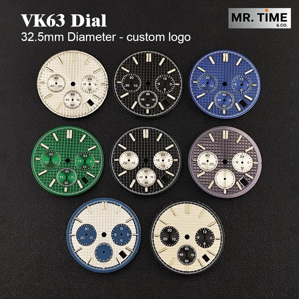 VK63 dial Panda dial  custom logo Green glowing dial 32.5mm dial Men's watch accessories suitable for VK63 movement accessories