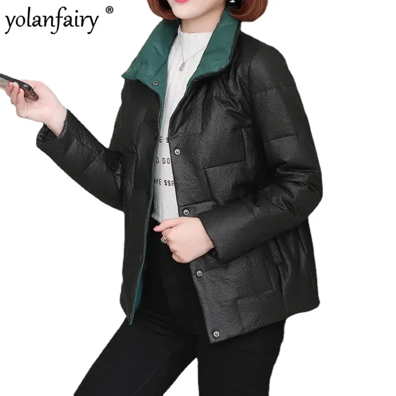 2023 New in Outwears Women Jacket Genuine Leather Down Coat Women's Winter Jackets Short Korean Fashion Loose Leather Clothing F