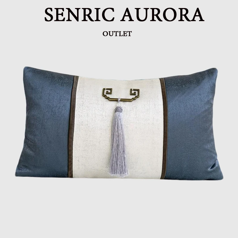 

Роскошный чехол для подушки в китайском стиле, синий и серебристый, сращенная поясная наволочка с подвеской 30x50 см для дома, отеля, дивана-кровати