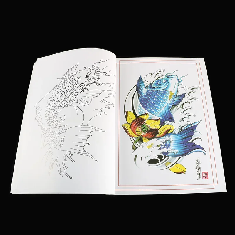 A4  Popular Tattoo Book Tattoo Manuscript Traditional Chinese Painting koi fish