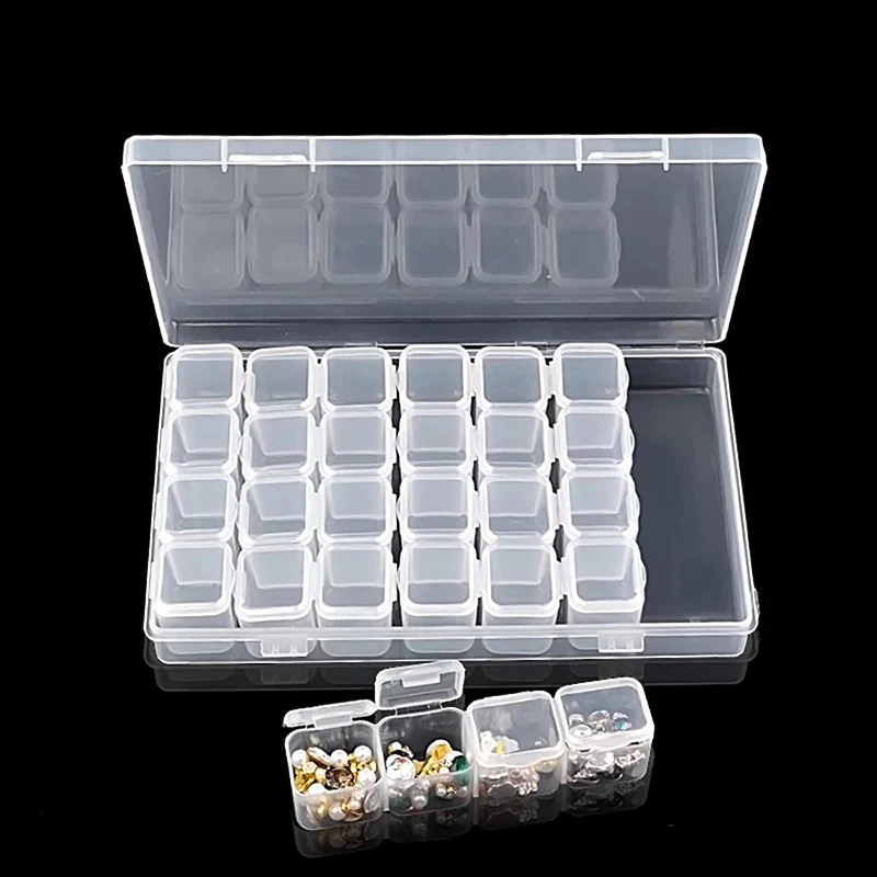 28 Grid Diamond Painting Rhinestone Storage Box, Transparent Plastic Sorting Box for DIY Crafts, Jewelry, Beads, Fuse Beads
