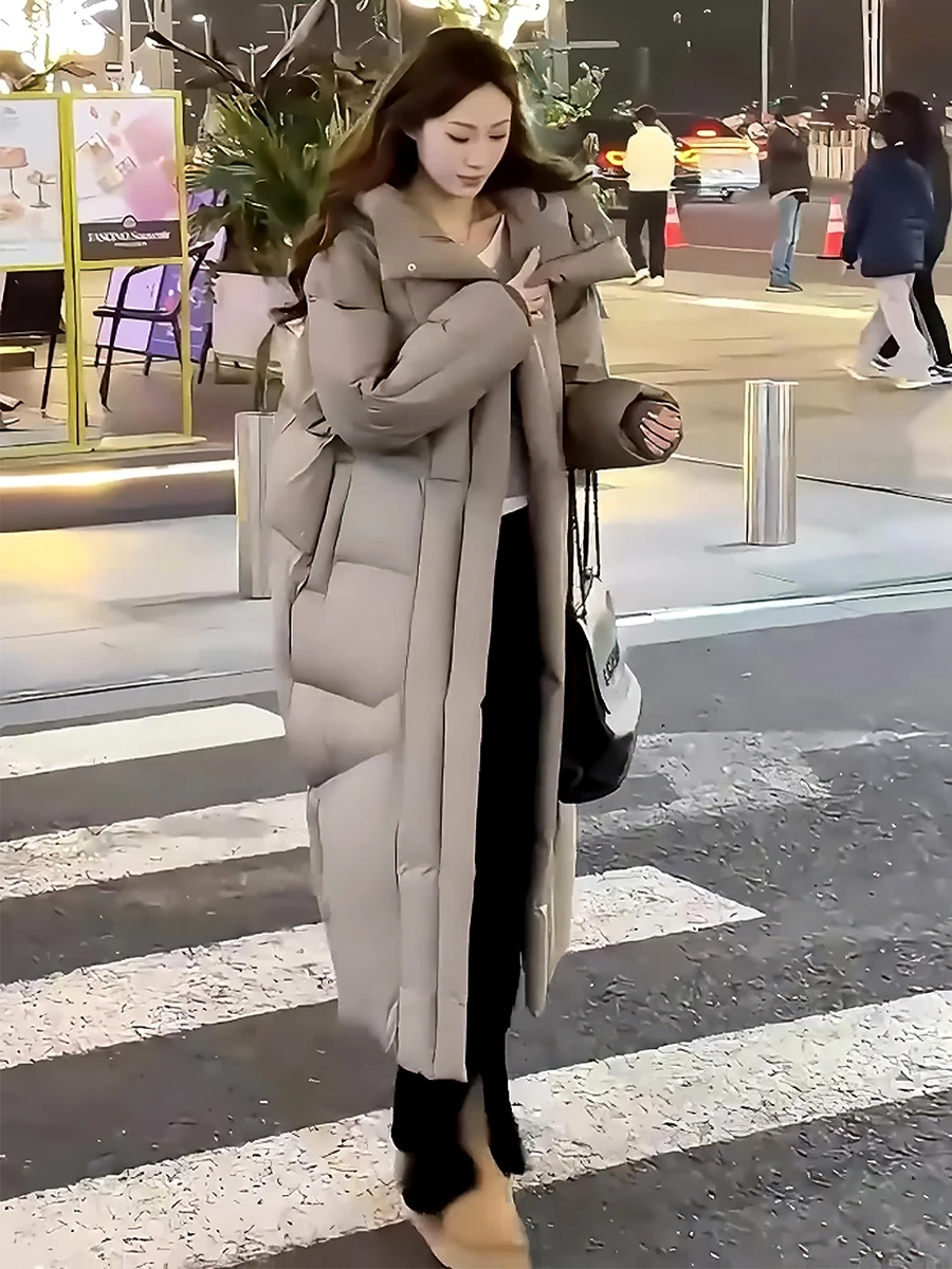 Cappotto Lungo Imbottito in Piuma d'Oca Bianca per Donna, Giacca Calda e Sottile, Novità Invernale con Cappuccio Incluso