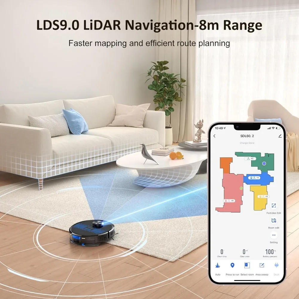 Robot Vacuum and Mop Combo 3000Pa, LiDAR Navigation, 2-in-1 Laser Robotic Vacuum Cleaner, 5 Editable Mapping, 1