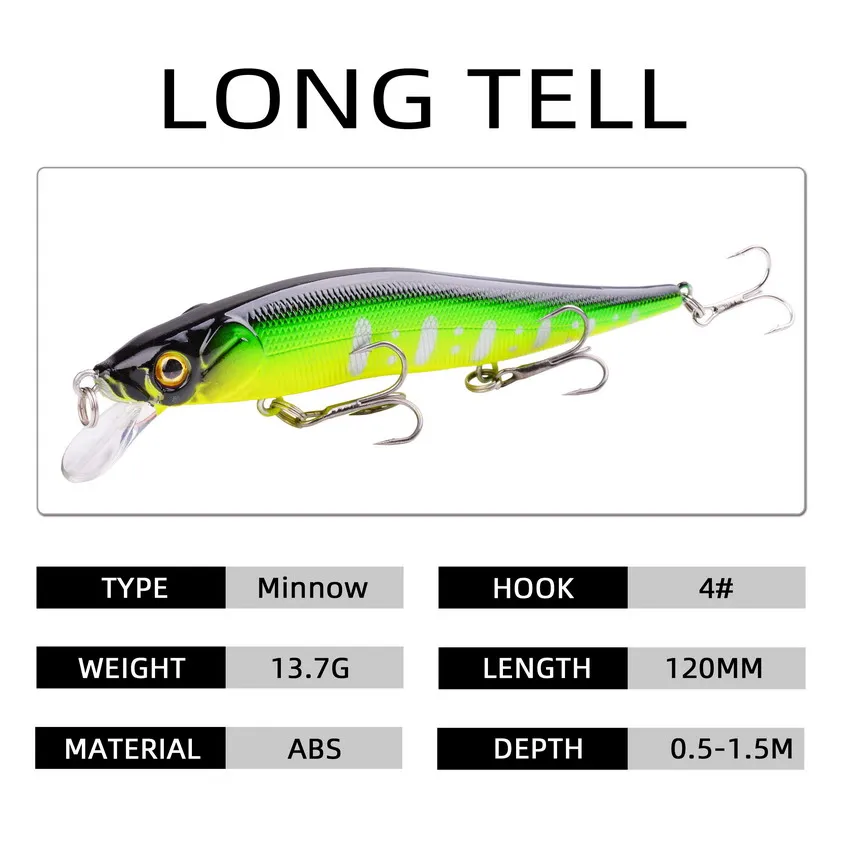 1pc Minnow Fishing Lure 12cm 14g isca artificial hard bait 3D Eyes Treble Hook floating wobblers Minnow Crankbait pesca tackle