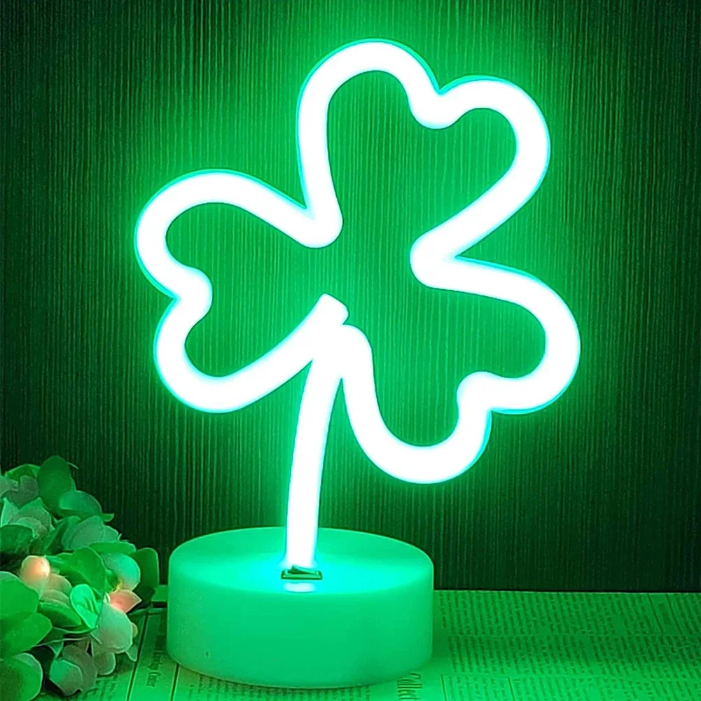 Shamrock 데스크탑 네온 나뭇잎 모양 램프, 행운의 LED 네온 사인, 어린이 아기 침실 크리스마스 장식, 녹색 클로버 베이스