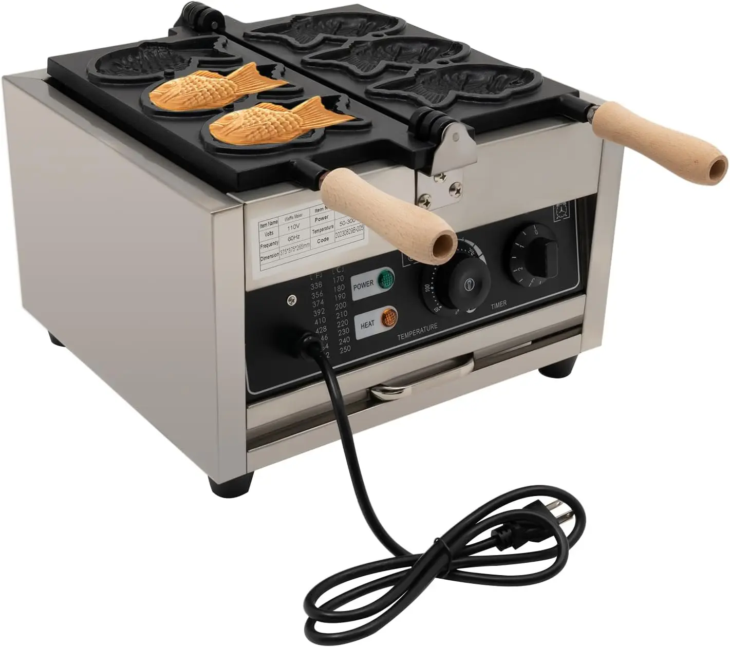 Electric 1500W Taiyaki Fish Waffle Maker, 3 Mold Non-stick Cooking Plate Cake Waffle Maker Baker Fish Shaped Waffle Cones