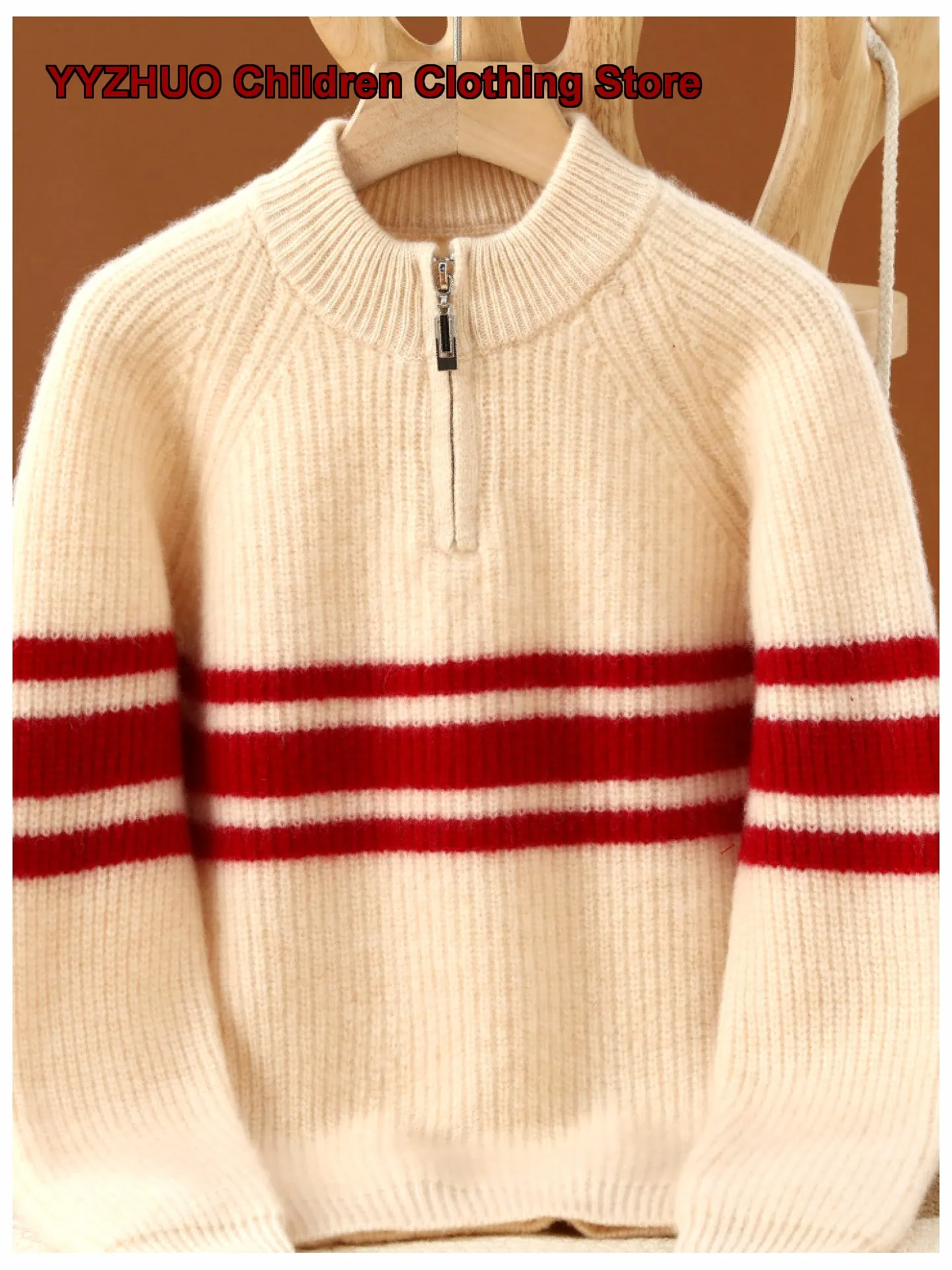 Girls V-Neck Sweater Boys Zip-Up Sweater Autumn Winter Merino Knit Top Striped Pattern Stylish Kids