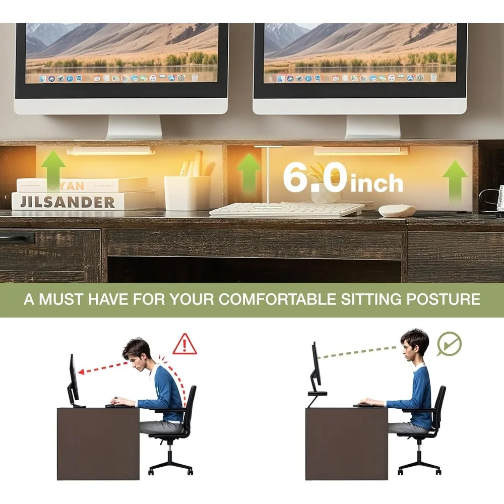 مكتب رفع على طراز المزرعة مع أدراج تخزين، ومحطة شحن، وأضواء مستشعر، وميزات ألعاب الكمبيوتر للمكتب المنزلي