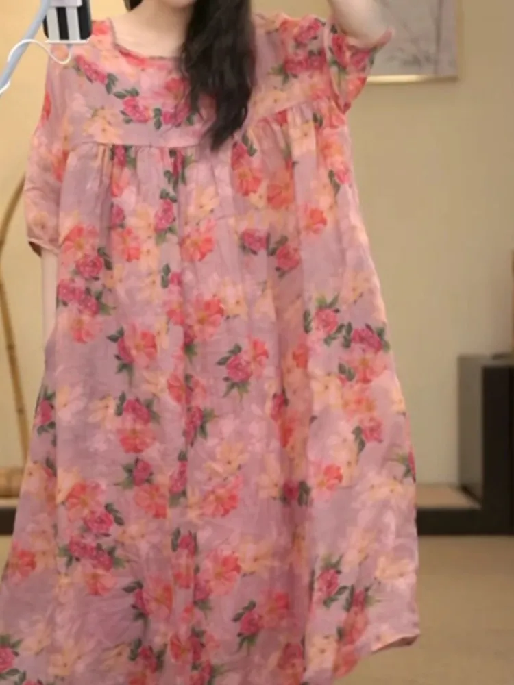 Oversized zomerbloem bloemen roze jurk dames casual losse damesjurken modis vrouw lange jurk boho chic