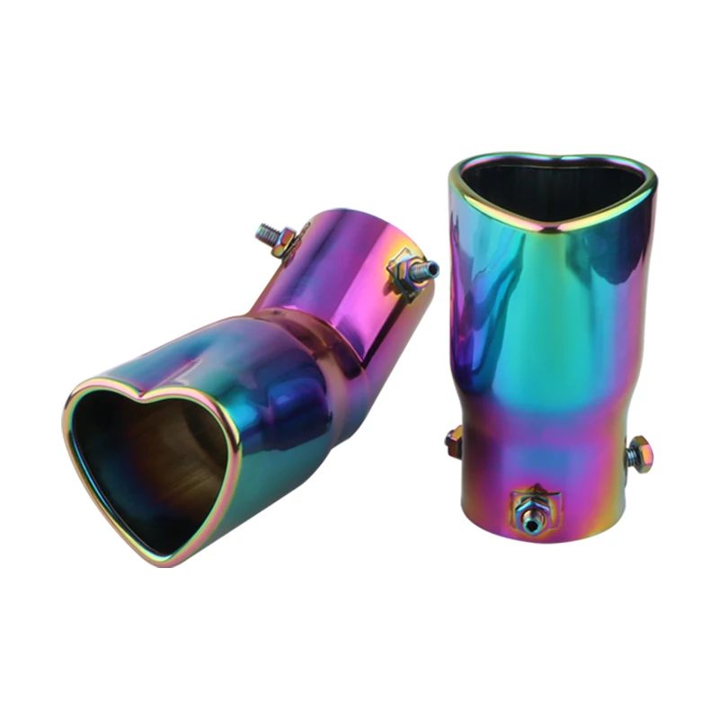 Peças do carro Novo Design Estilo Forma do Coração Acessórios do carro 2.5 Polegada Aço Inoxidável Prata Colorido Escape Dicas Silenciador Tail Pipe