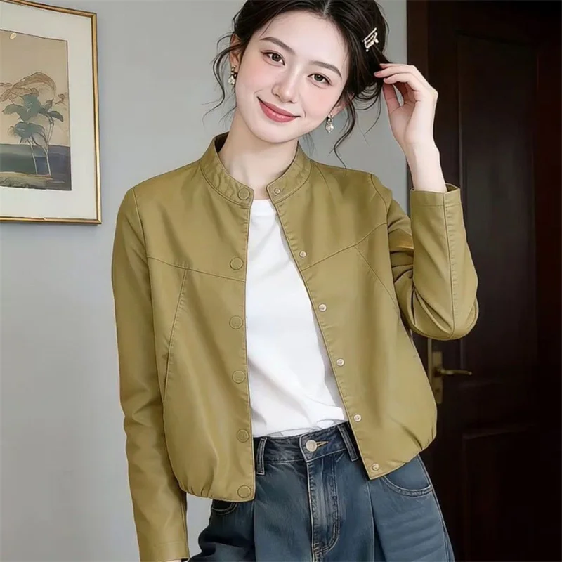 Short Women Leather Jacket 2026 Spring and Autumn New Design Sense Korean Version Simple PU Leather Jacket Small Leather Jacket