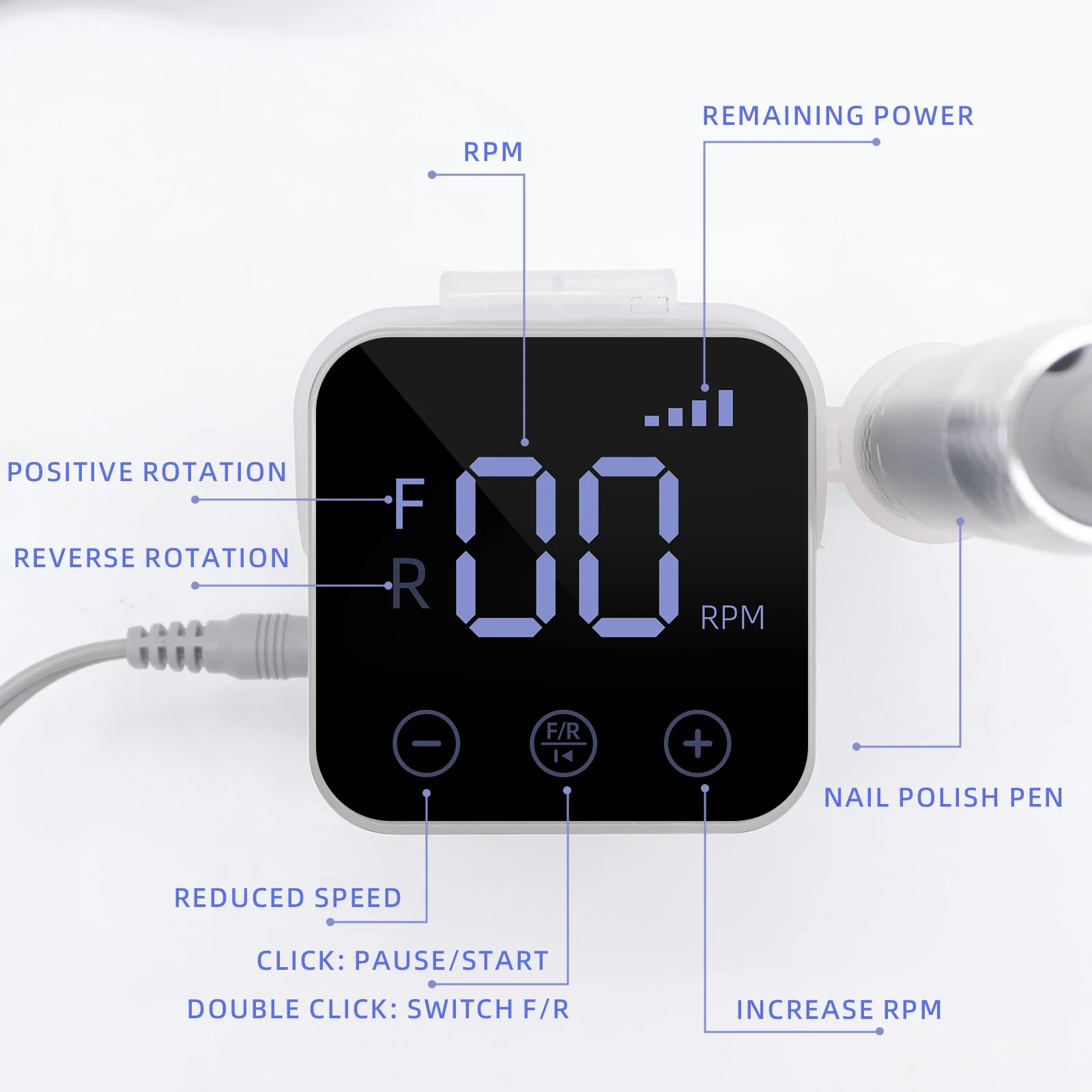 Levigatrice per unghie Penna per rimozione unghie Smerigliatrice elettrica speciale per rimuovere la pelle morta che carica la lampada intelligente per parole Nuovo flip
