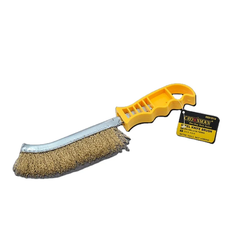 CROWNMAN Hand Tools Stainless Steel Wire Brush, Steel Wire Derusting Brush with Knife Shaped Plastic Handle