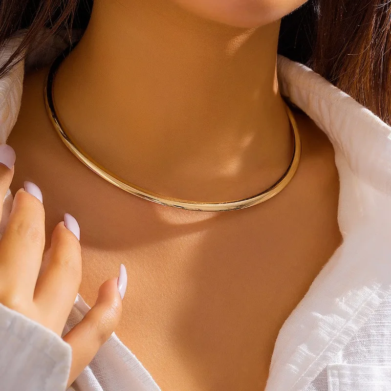 Punk Smooth Torques Choker Necklace Minimalist Fashion Gold Color Geometric Round Collar Necklace Female Male Party Jewelry Gift