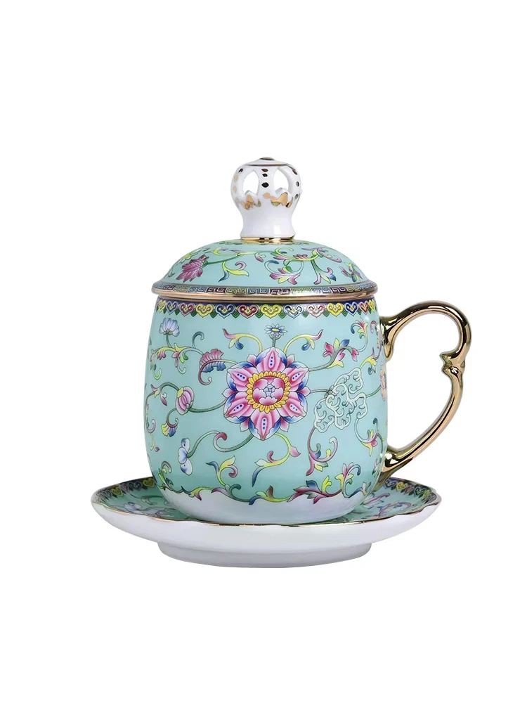 Crown Design Enamel Color Silver Cup Pure Silver Coffee Cup with Filter Ceramic Office Tea Cup Comes with Gift Box 6