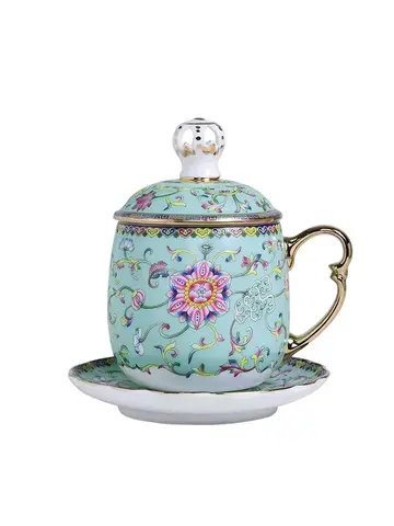 Crown Design Enamel Color Silver Cup Pure Silver Coffee Cup with Filter Ceramic Office Tea Cup Comes with Gift Box