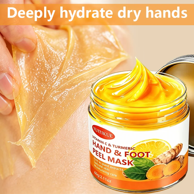 YUITIKUE Turmeric VC Exfoliating Hand Foot Mask Plant Extract Soften Cracked Skin Remove Dead Dry Cutin Care Cream