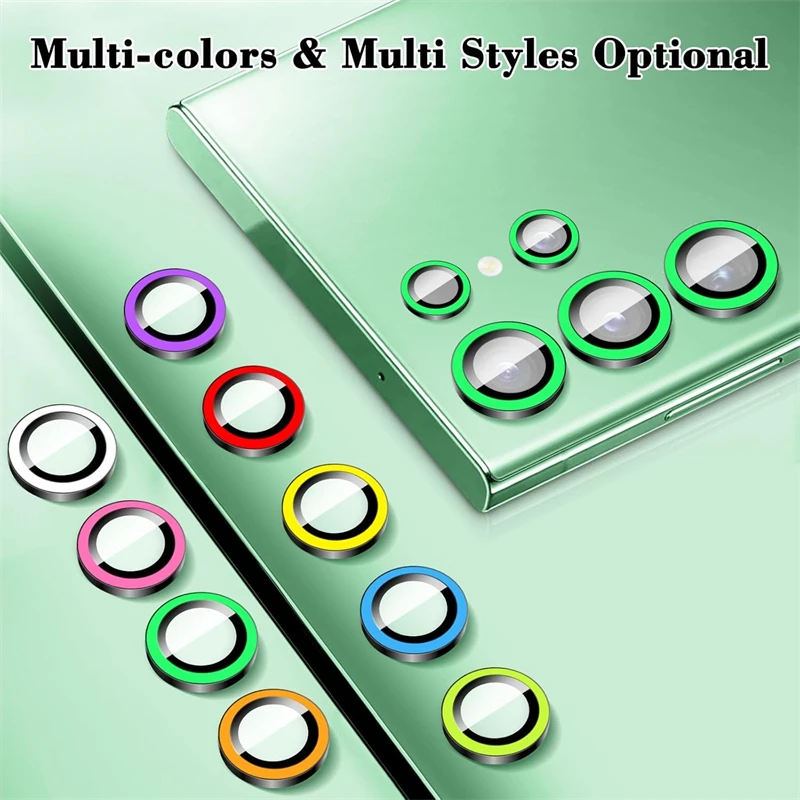 ضوء الليل مضيئة حلقة معدنية زجاج عدسة الكاميرا حامي لسامسونج غالاكسي S25 S24 S22 الترا S23 زائد S25 + عدسة غطاء الفيلم
