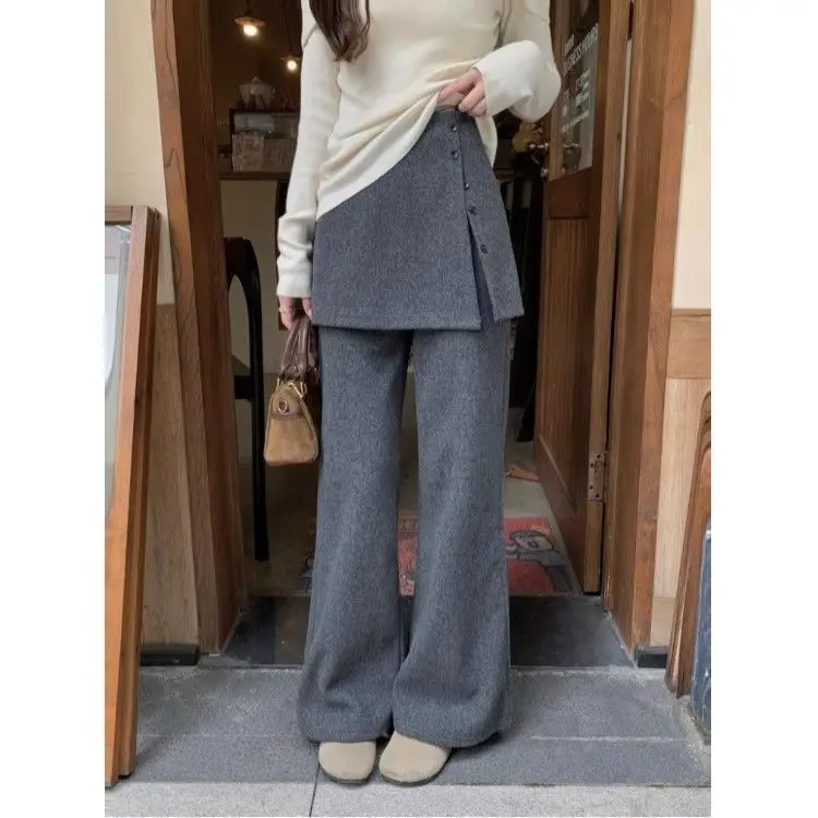 Faionable Koreaanse Sle Deep ey patchwork casual broek dames herfst winter losse veelzijdige wijde pijpen broek trendy