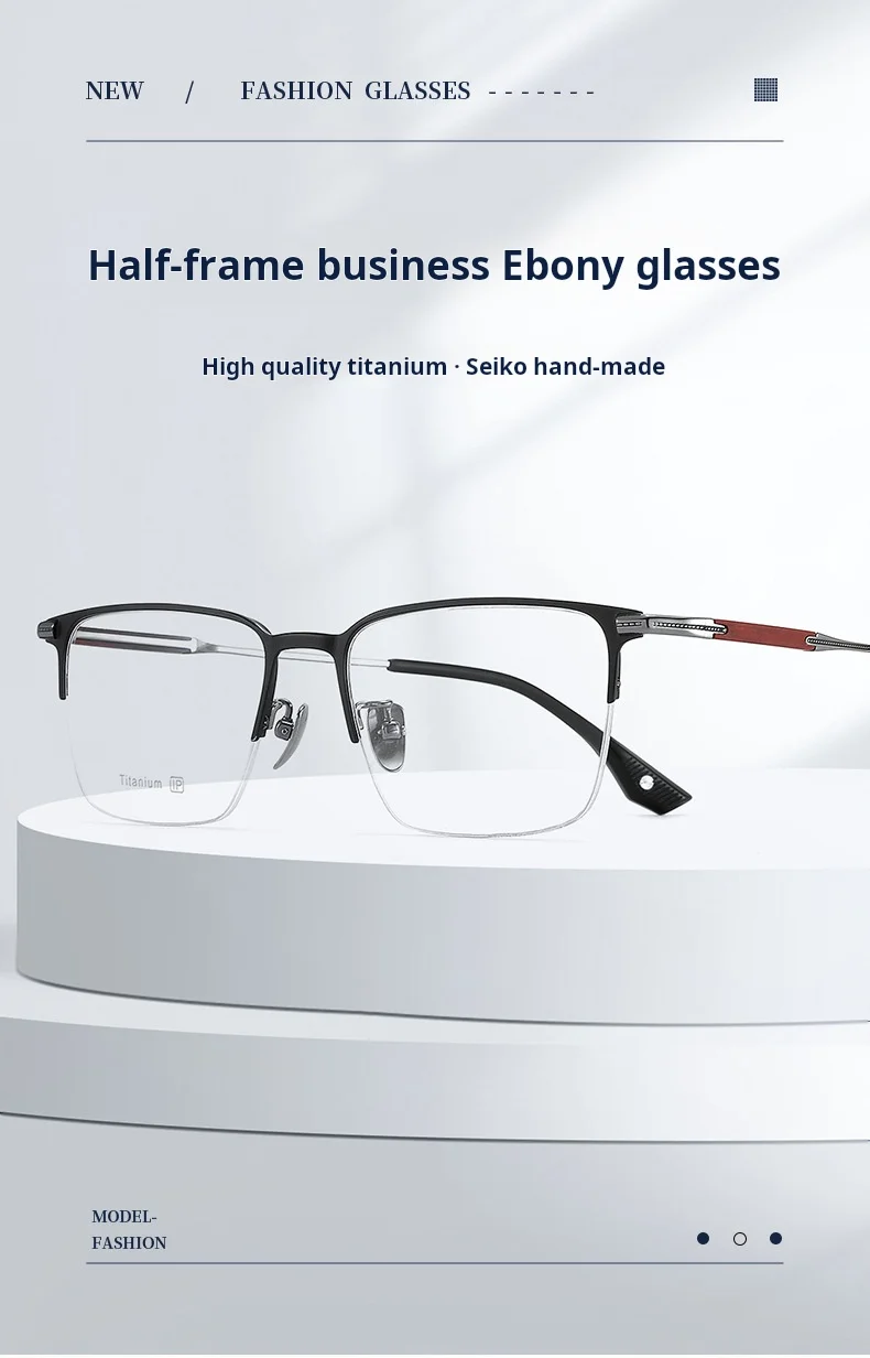 YIMARUILI Hochwertige Herren-Halbrahmen-Brille aus reinem Titan, ultraleicht, Business-Brille mit optischem Sehstärke, Rahmen 18231 – Detail 1