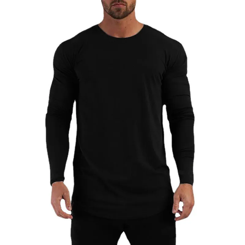 Plain Gym Fitness Bodybuilding Sport T-shirts Mens Casual Long Sleeve Cotton Shirts Cotton Breathable Workout Autumn Clothing image 5