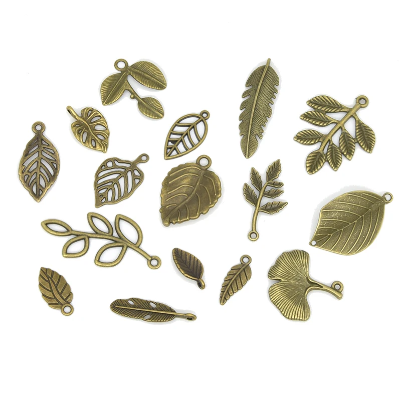 16pcs Mixed Antique Bronze Tree Leaf Plant Charms Alloy Metal Filigree Leaves Pendants For DIY Bracelet Necklace Jewelry Making