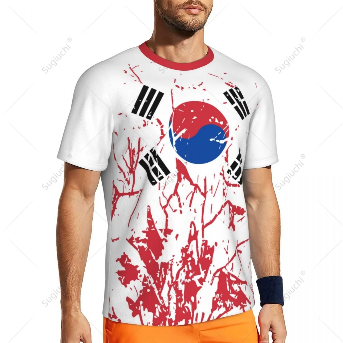 Exclusive design South Korea Flag Grain 3D Printed Men For Running Bike Soccer Tennis Fitness Sports tshirt Mesh Short T-shirt