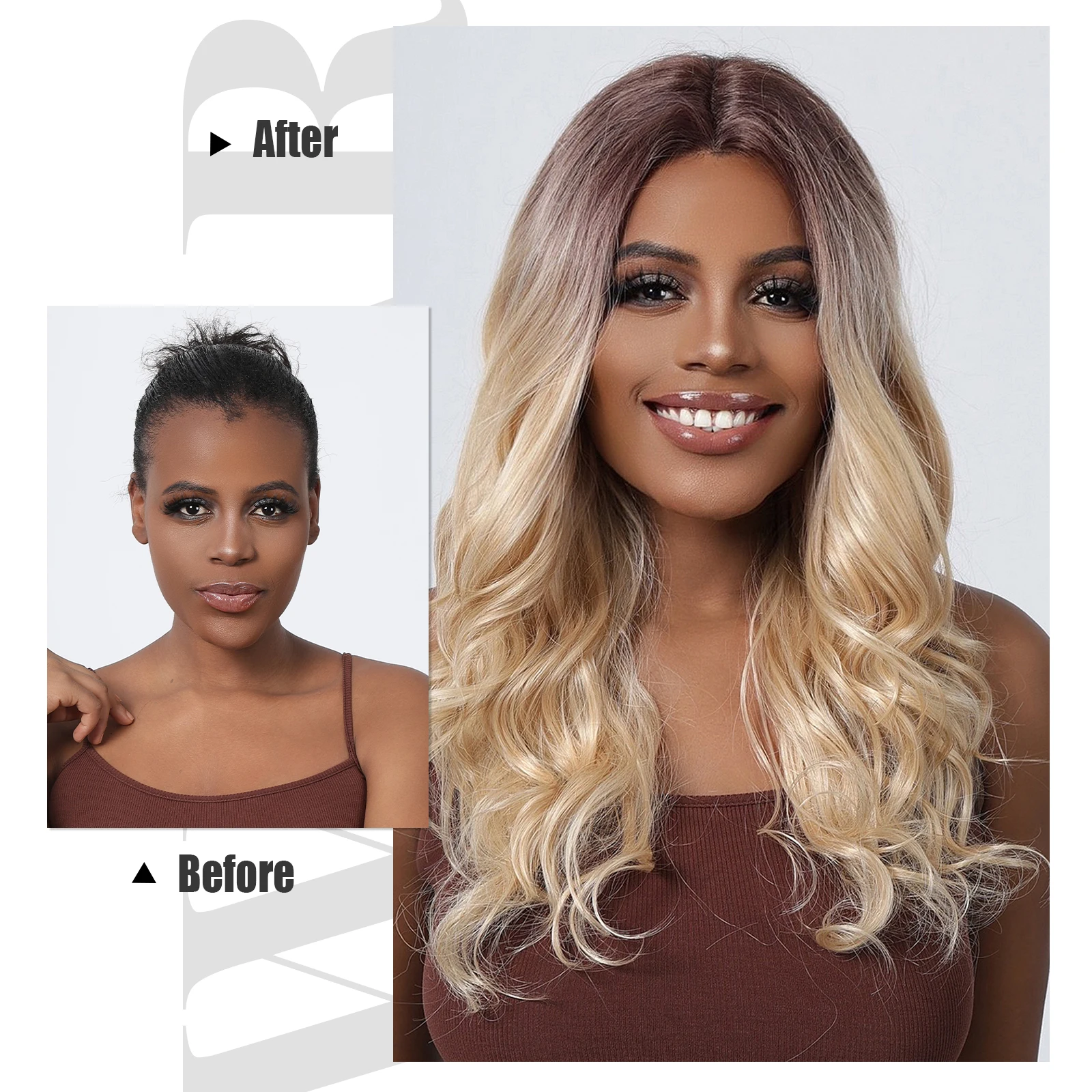 Part T Lace Front Blonde Synthetic Wigs for Afro Women Synthetic Hair Wavy Cosplay Wig Ombre Blonde Wigs Fake Hair Cosplay Wig