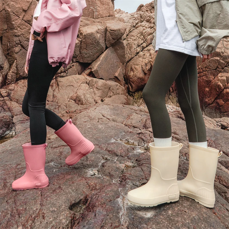Fashionable Mid-Calf Soft Rubber Rain Boots Women's Kitchen Waterproof Shoes Anti-Slip Adult PVC Footwear Korean Style