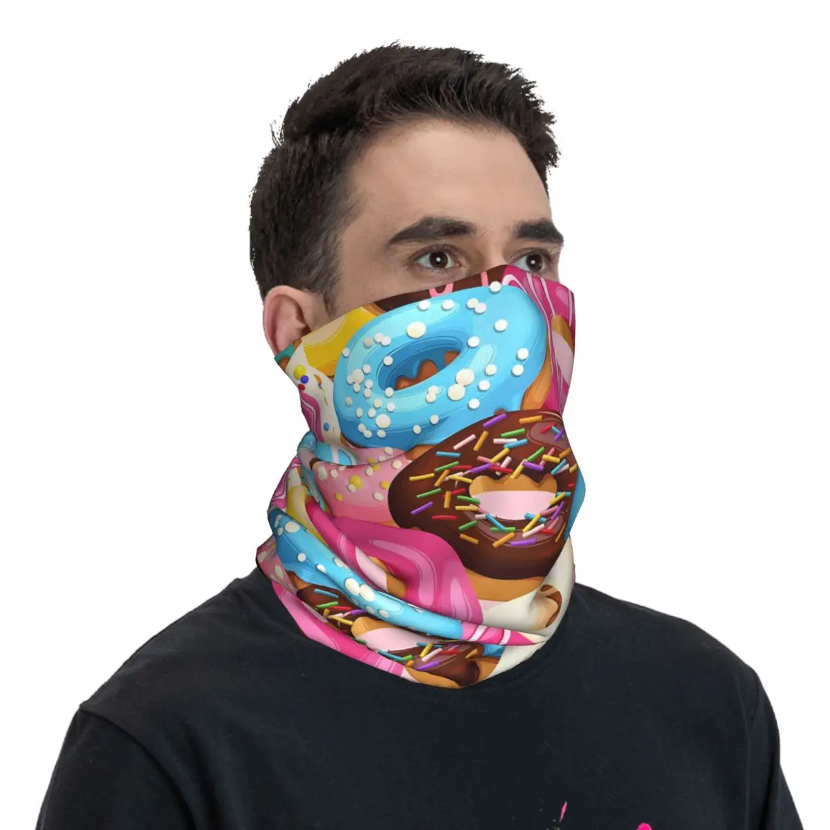 Donut Padrão Fino Envoltório Lenço, Bandana Neck Gaiter, Tampa Do Rosto, Headband