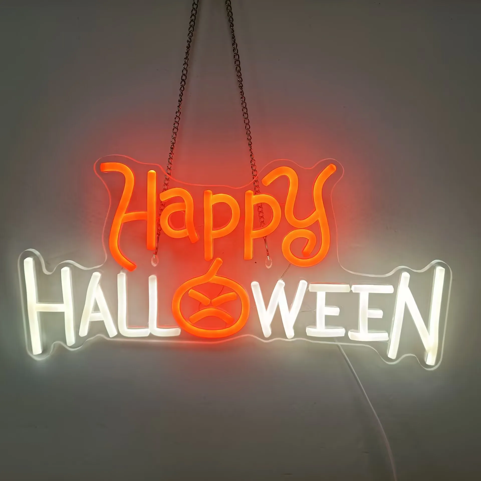 Świecący neonowy znak LED na Halloween z dynią, neonowy lampka zasilana przez USB, ściemnialna, idealna do dekoracji domu, na imprezę, do okna, prezent na Halloween.
