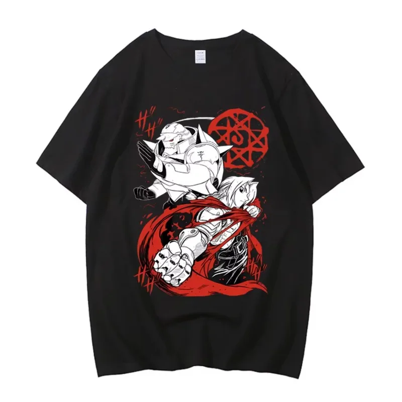 Fullmetal Alchemist T-Shirt Men High Quality Cotton Brotherhood Alphonse Elric Black Shirt Tee Graphic T Shirts Y2k Top Clothing