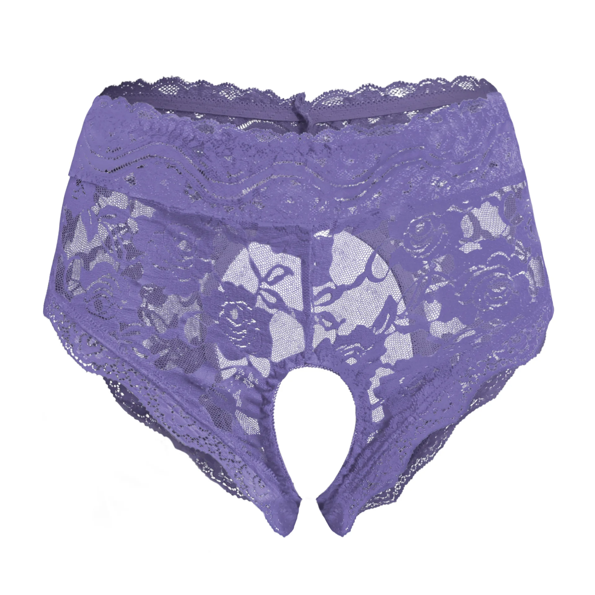 Men's Sexy Lace Crotchless Briefs - Floral Sheer Open Back Lingerie Sissy Crossdressing Underwear