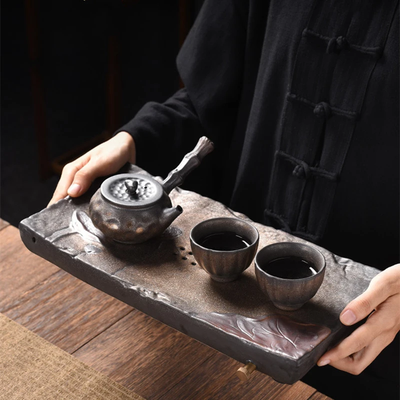 

Japanese Zen Dry Tea Station Tray Water Storage Handmade Firewood Retro Home Teaware Kitchen Dining Bar Garden