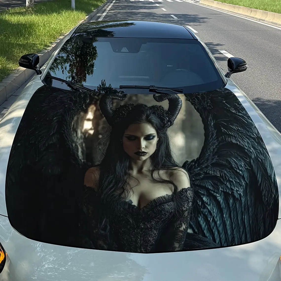 

Evil Female Demon Vinyl Wrap, PVC Waterproof Hood Sticker, Self-Adhesive Scratch- Stickers For Engine Cover, Decal For Trucks, C