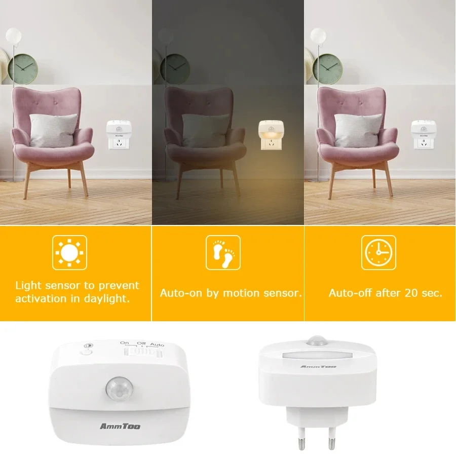 LED Night Light Motion Sensor Light 220V EU Plug In Smart Motion Sensor Light Warm and White Light Dual Color Night Lamp Dad Led