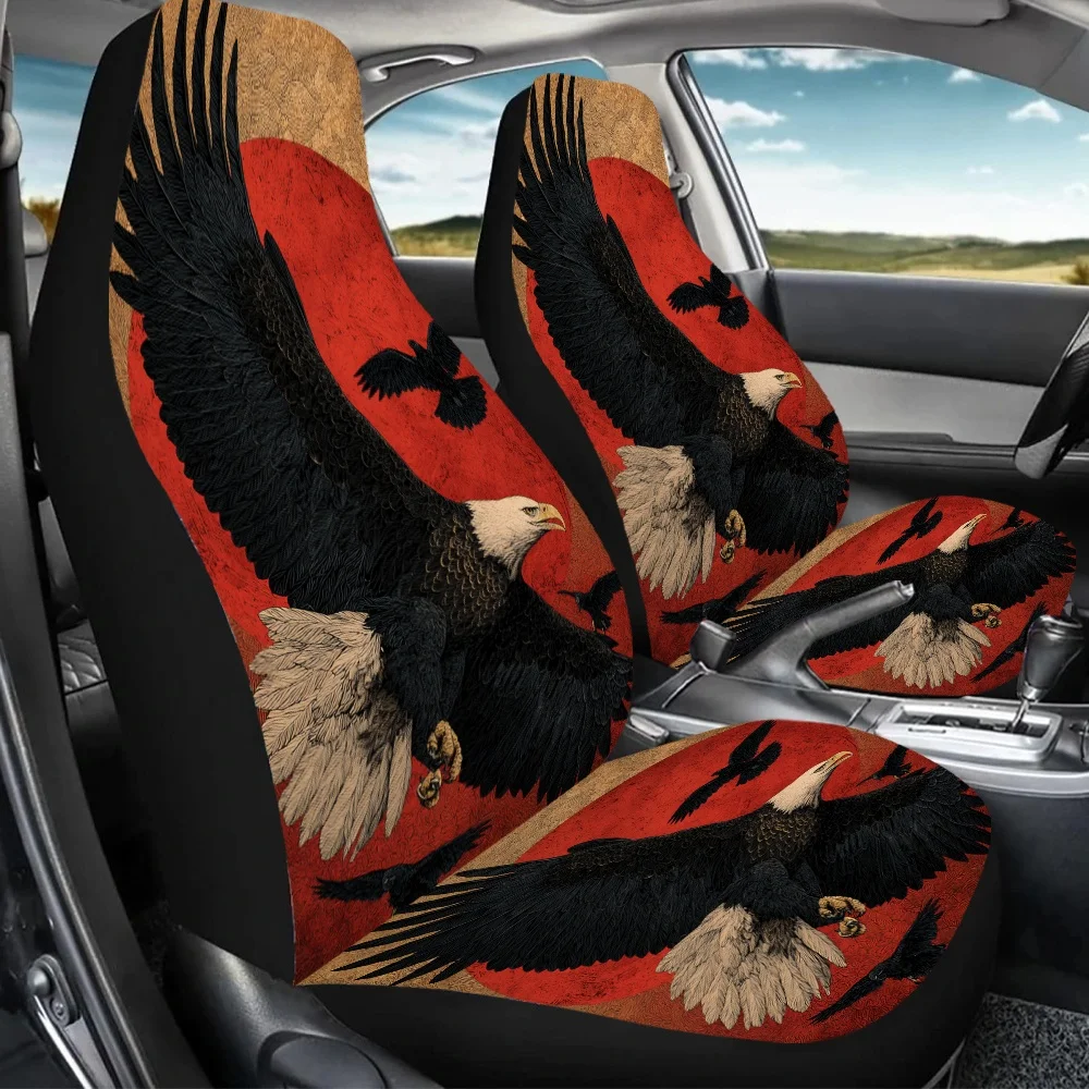 2pcs Eagle Red Sky Flight Print Car Seat Covers, Universal Front Seat Protectors For Cars And SUV Sedans. Enhance Your Driving E
