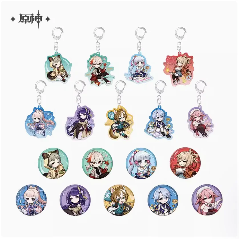 

2024 Anime Genshin Impact Outing Theme Series Q Version Badge Pendant Keychain Sayu Kaedehara Kazuha Kamizato Ayaka Official