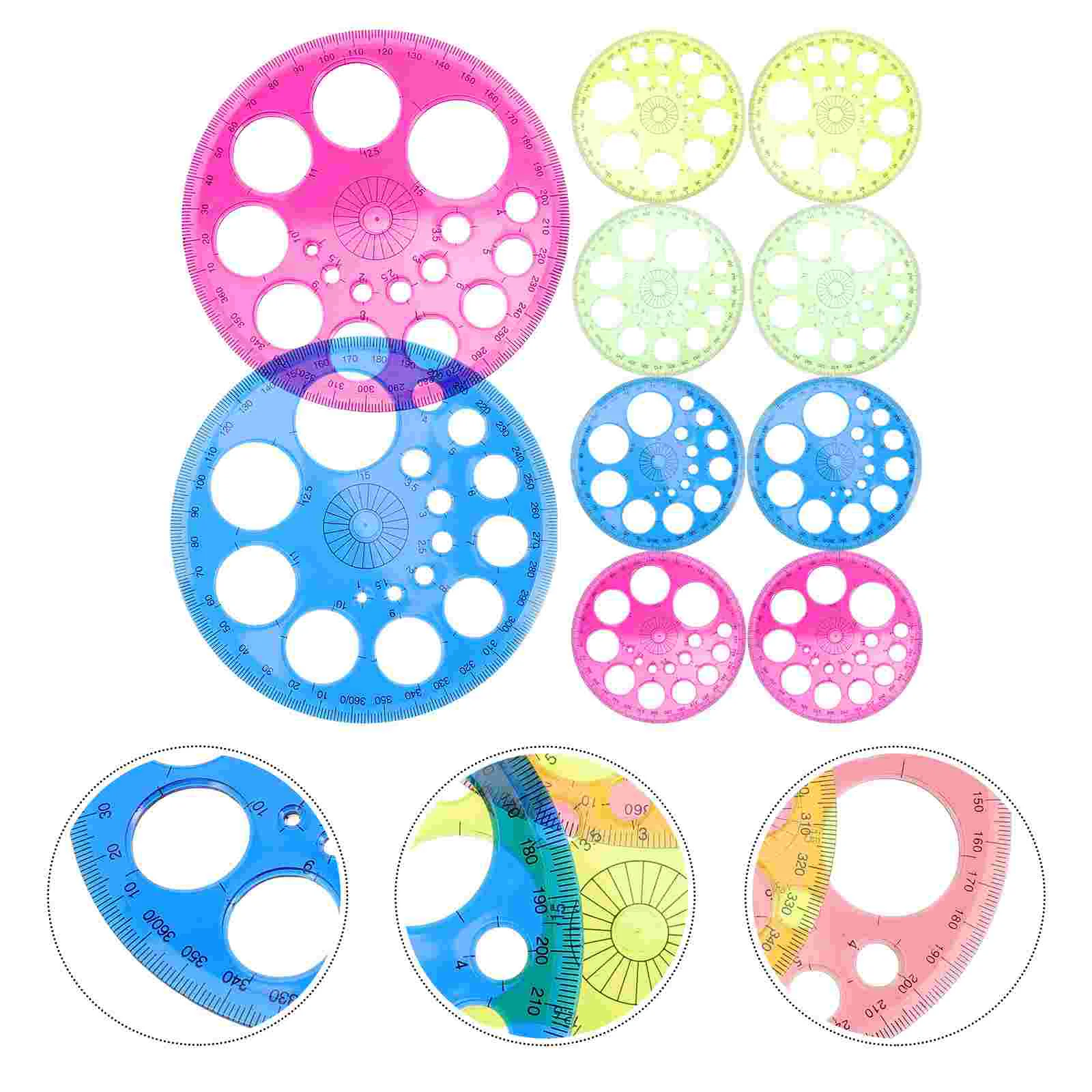 10 Pcs Circle Protractor Measuring Drafting Ruler Students Plastic Portable 360 Degree Precision Math Learning Aid Safe