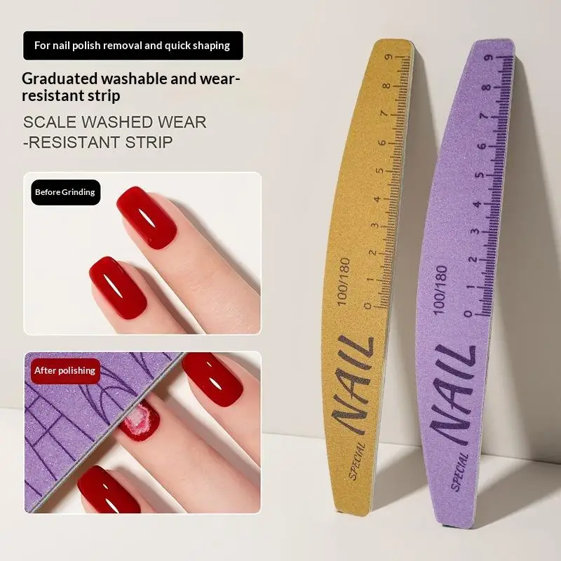 【B】5Pcs Nail File Set With Scale Nail Art Double-sided 100/180 Grit Nail File Grinding Sanding Buffer Buffing Manicure Tool