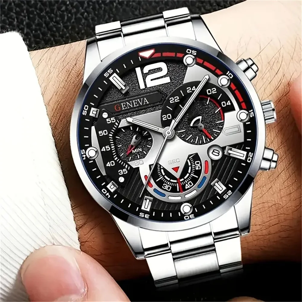 Fashion Mens Watches Luxury Stainless Steel Quartz Wrist Watch Calendar Luminous Men Business Casual with Male Sports Bracelet