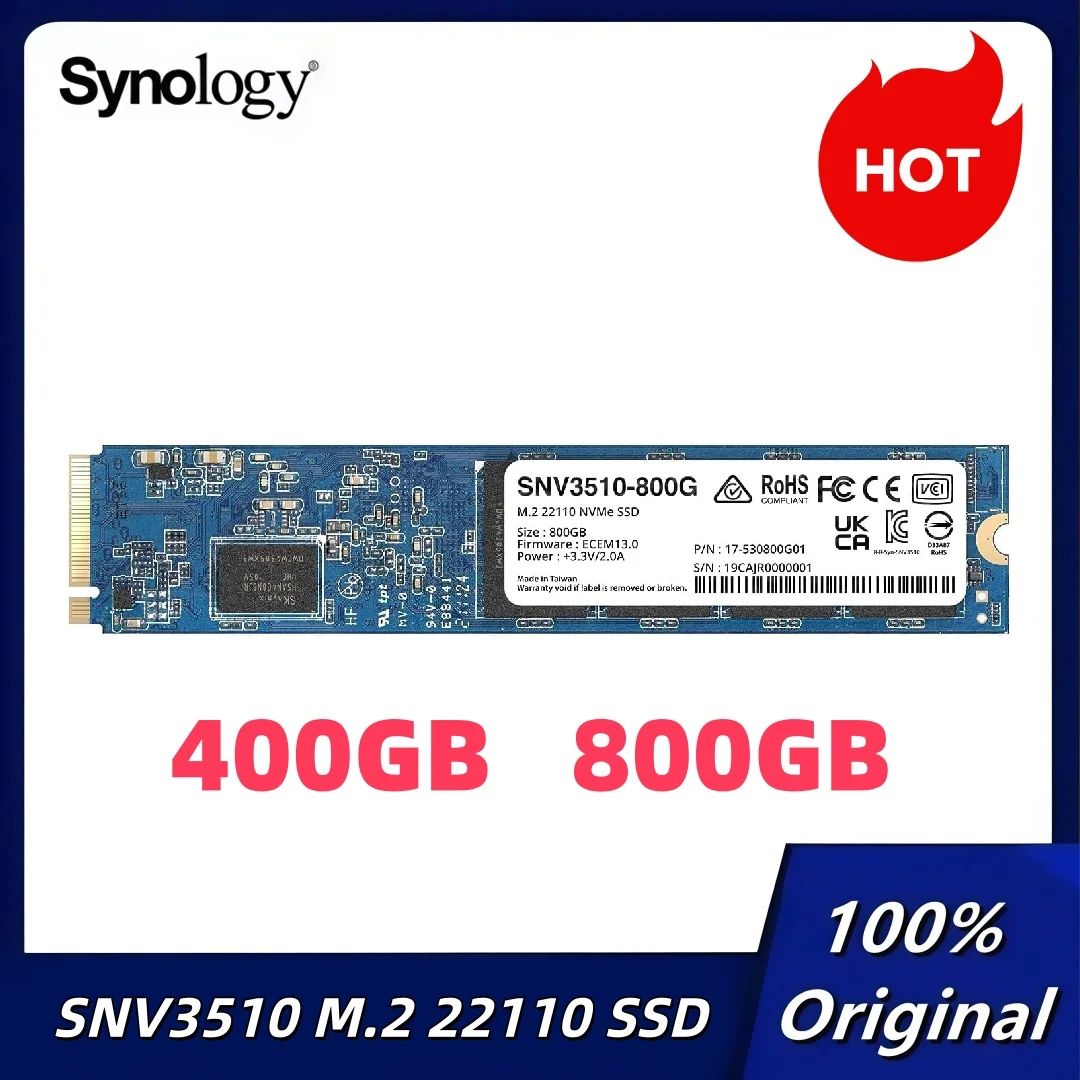 

Оригинальный SSD Synology M.2 22110 NVMe SNV3510, 400 ГБ, 800 ГБ, внутренний твердотельный накопитель корпоративного класса
