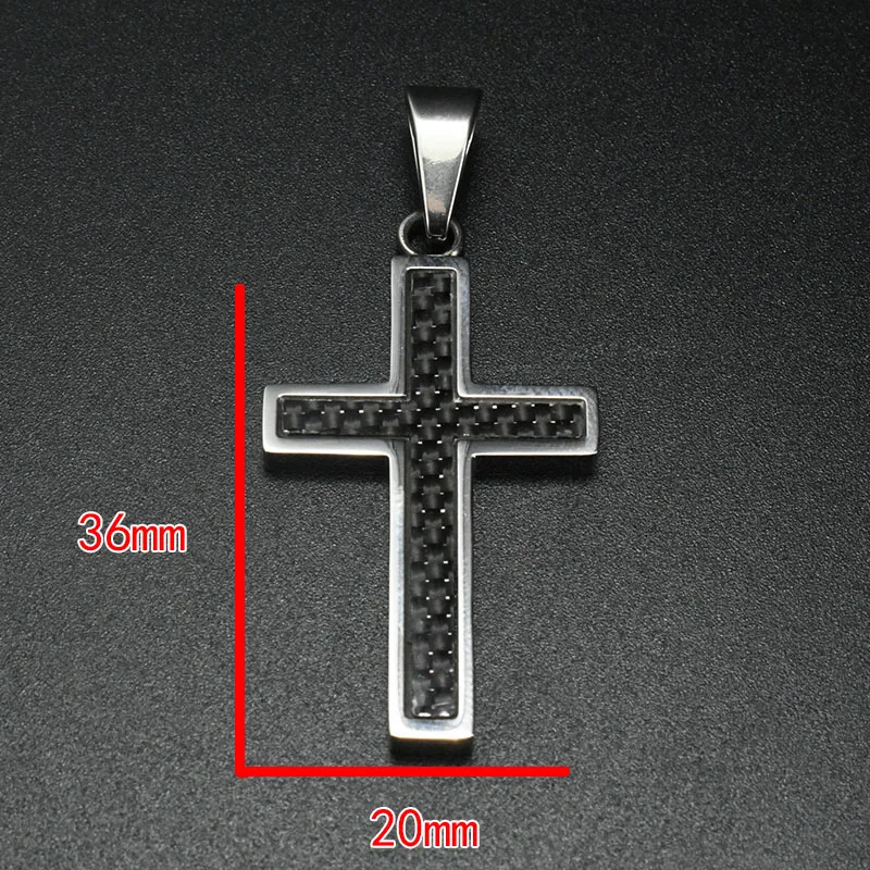 America Europen Stainless Steel Carbon Fiber Cross Penadant 2mm Pearl Chain Necklace for Men Women