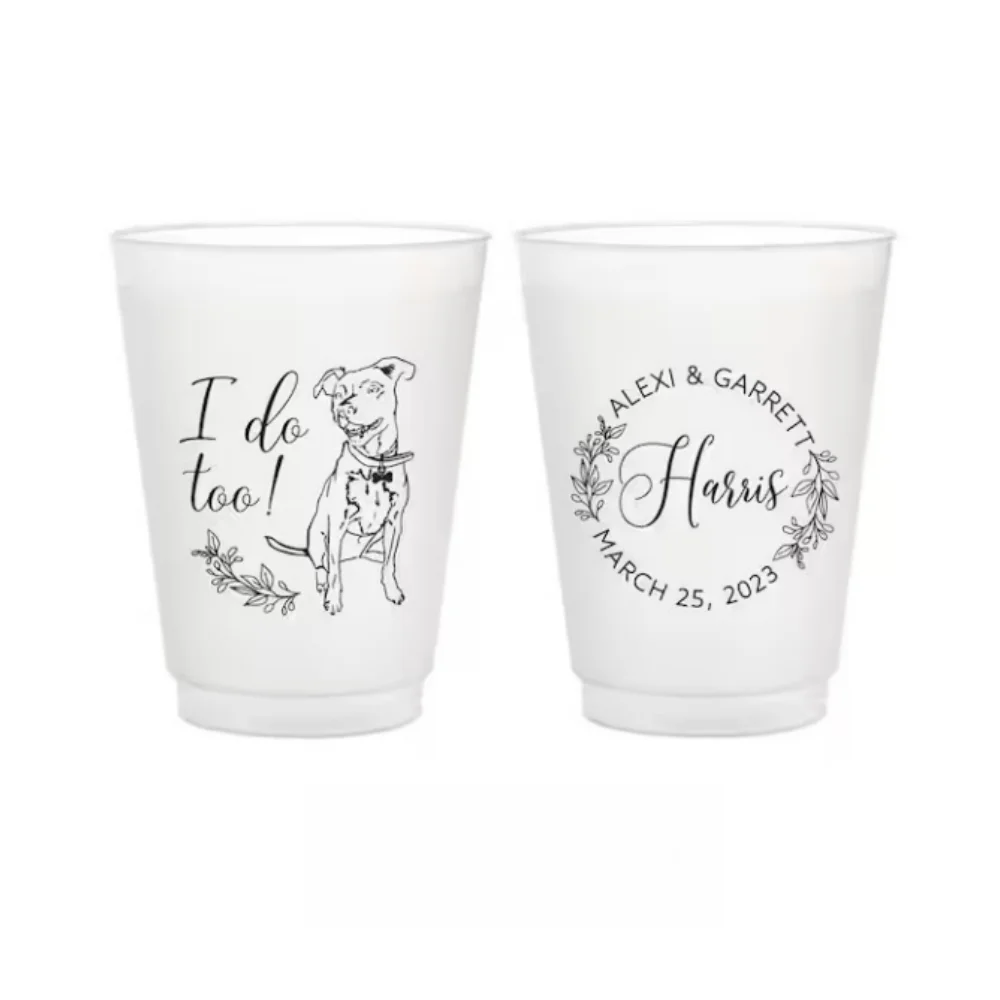 

Frosted Unbreakable Plastic Cup, Custom Pet Illustration, Dog or Cat, I Do! Wedding Favors Cup, Party Cups